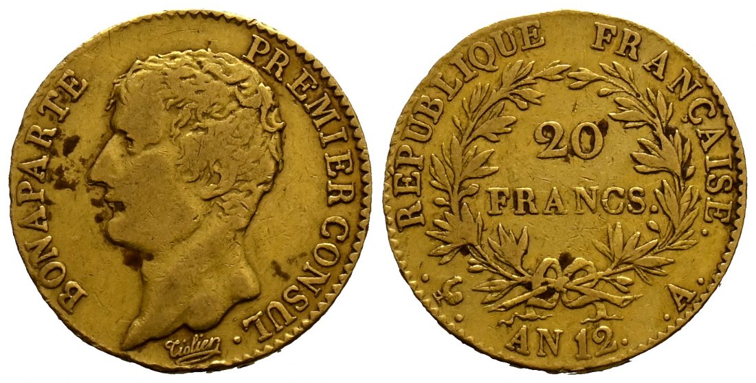 PEUS 1746 Frankreich, Kaiserreich 5,81 g Feingold. Napoleon I. (1804-1815) Bonaparte erster Konsul 20 Francs GOLD 1804 AN 12A Fast Sehr schön