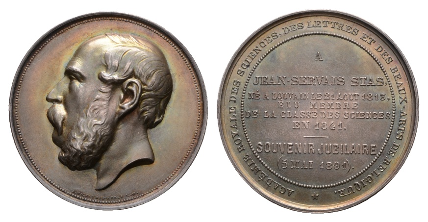  Medaille; 5. Mai 1891; Jean- Servais Stas; silber; 38,80 g; Ø 51,10 mm   