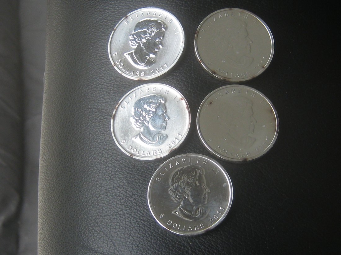  5 x 1 Unze Silber Kanada 2011; 5 Dollars - Elizabeth II.; 31,1 Gramm Silber   