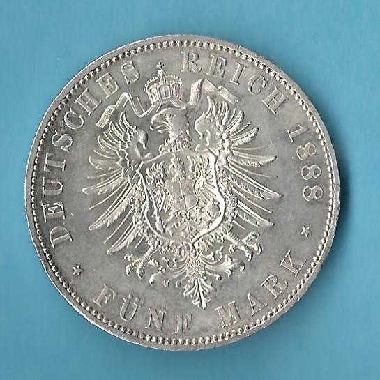  Kaiserreich 5 Mark Preussen Friedrich III 1888 st Münzenankauf Koblenz Frank Maurer AC98   