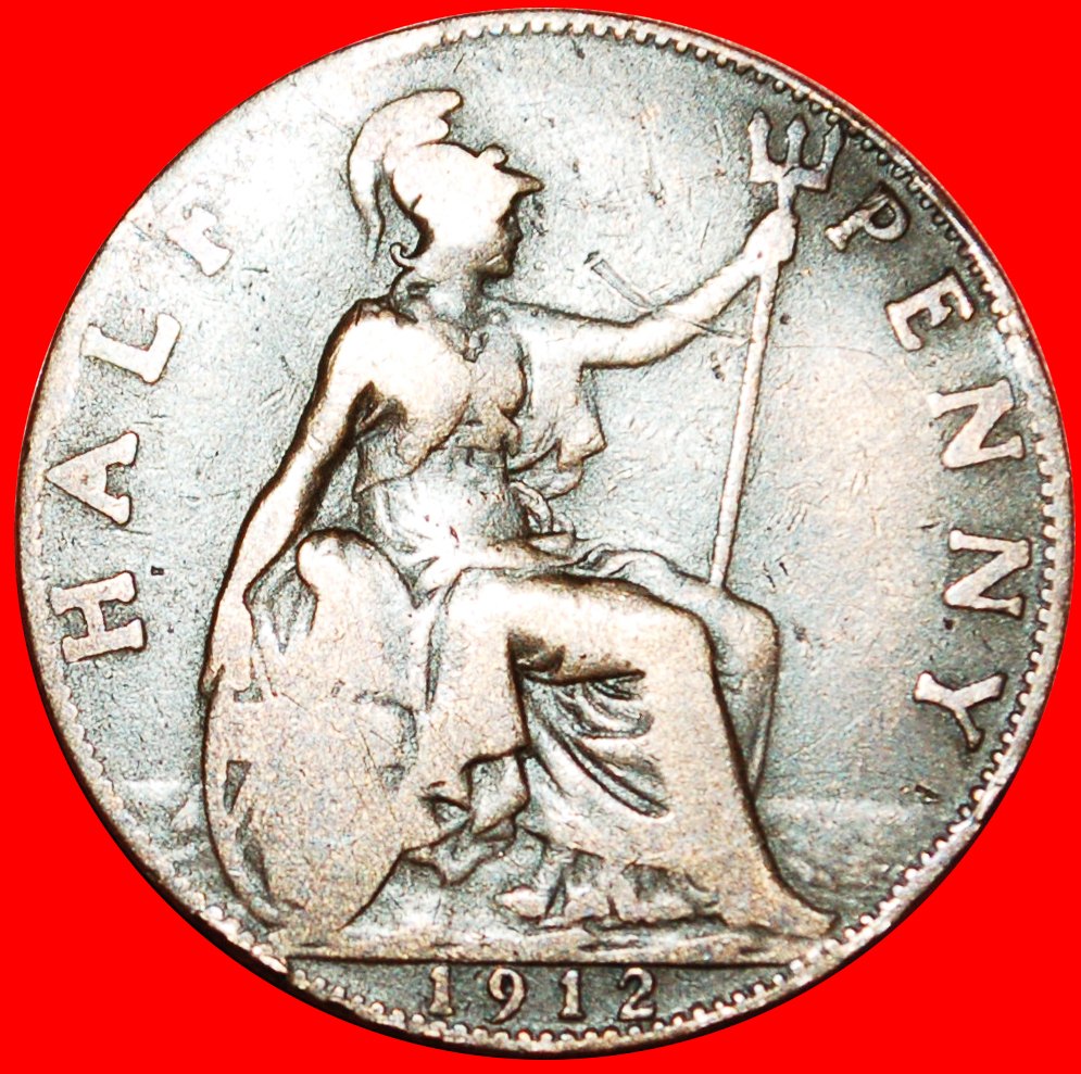  * MISTRESS OF SEAS: GREAT BRITAIN ★ HALF PENNY 1912! GEORGE V (1911-1936)★LOW START ★ NO RESERVE!   