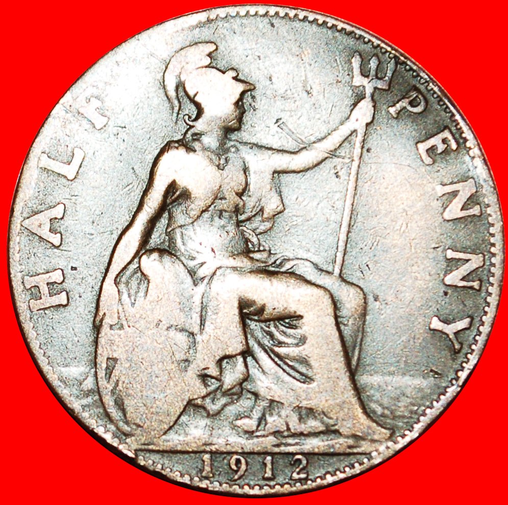  * HERRIN DER SEEN: GROSSBRITANNIEN ★ HALBER PENNY 1912! GEORG V. (1911-1936) OHNE VORBEHALT!   