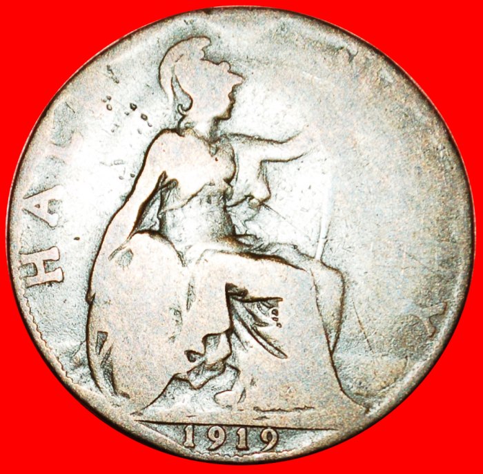  * HERRIN DER SEEN: GROSSBRITANNIEN ★ HALBER PENNY 1919! GEORG V. (1911-1936) OHNE VORBEHALT!   