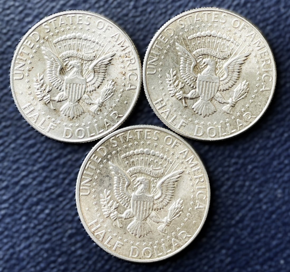  3x Halfdollar Kennedy 1964 Feinsilber 33,75 Gramm   