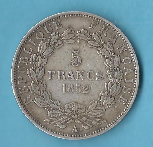  Frankreich 5 Francs 1852 Louis Napoleon Bonapart.ca.25 Gramm Münzenankauf Koblenz Frank Maurer AC214   