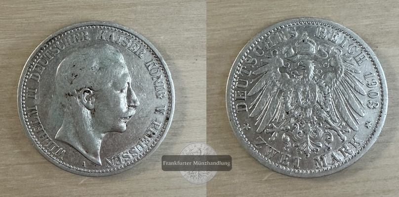  Deutsches Kaiserreich. Preussen, Wilhelm II. 2 Mark 1903 A  FM-Frankfurt Feinsilber: 10g   