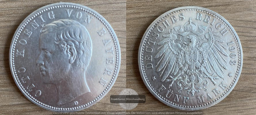  Bayern, Kaiserreich  5 Mark  1903 D  FM-Frankfurt Feinsilber: 25g   