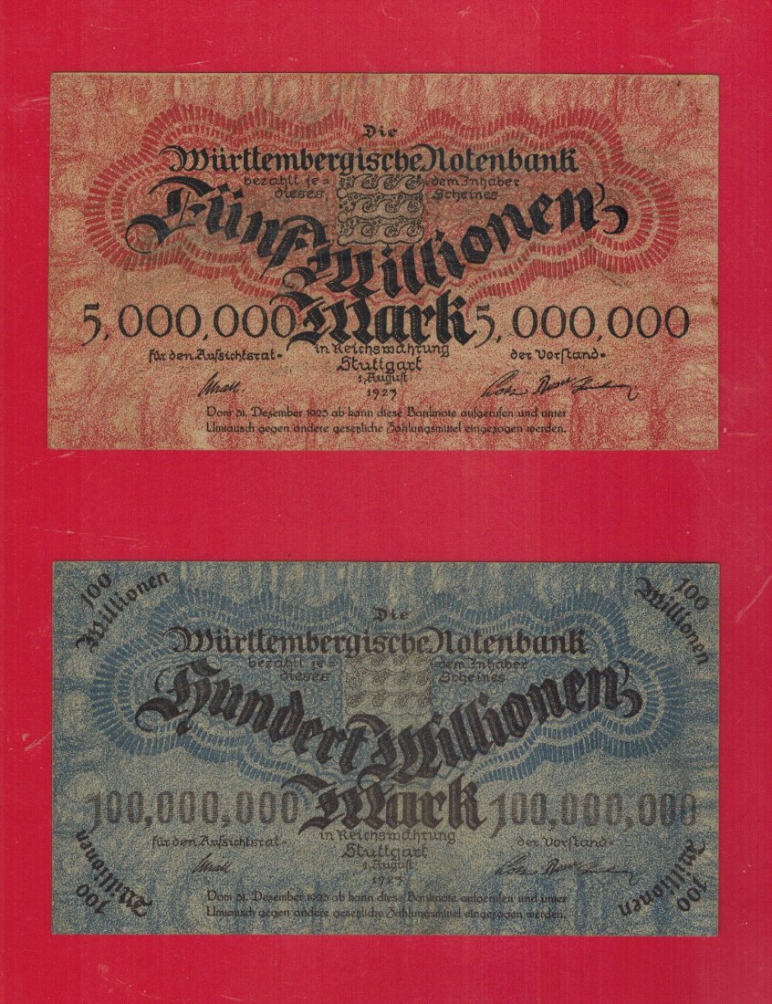  Weimarer Republik, Länderbanknoten – WTB-19+120 - 5+100 Mill. Mark 1923 - gebraucht   