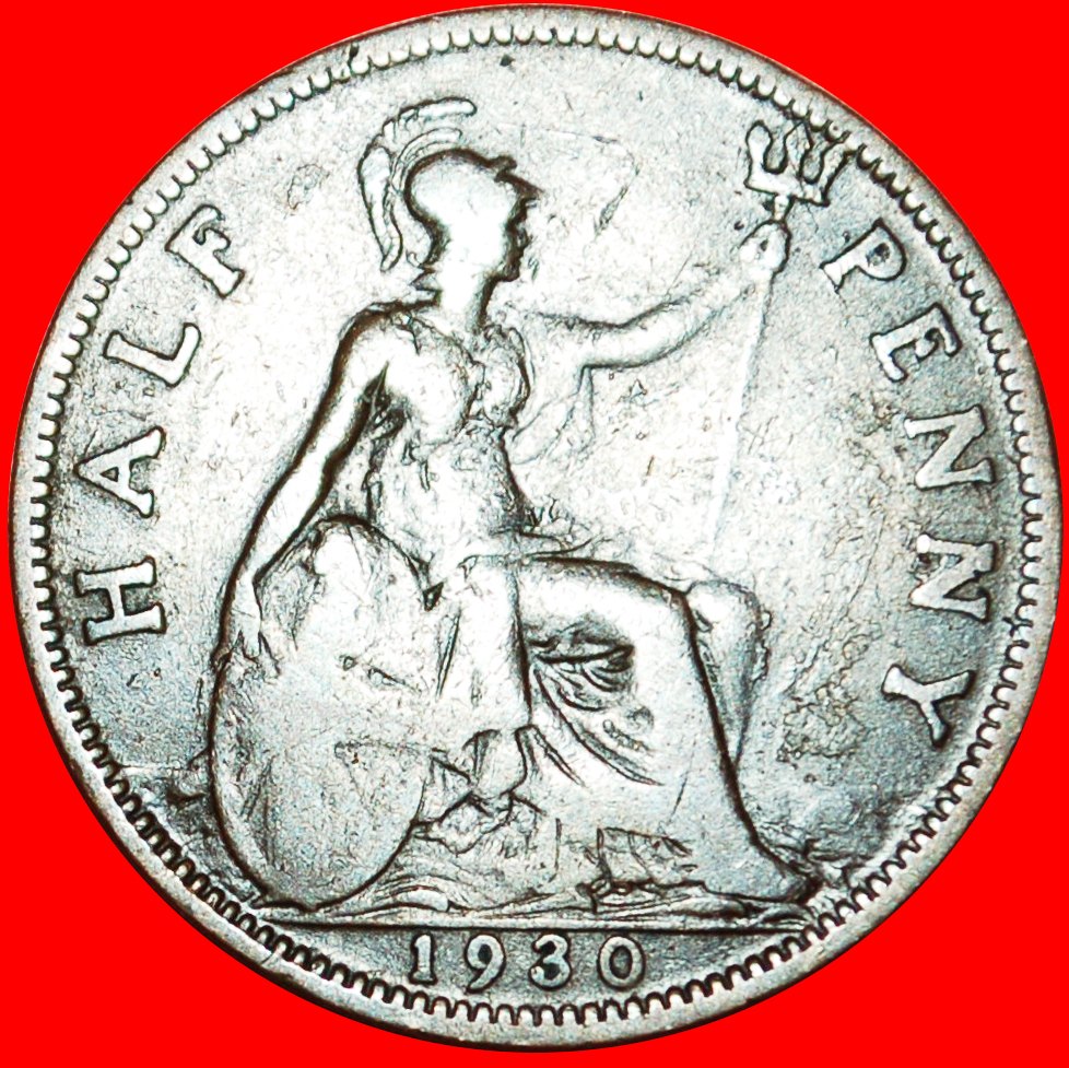 * MISTRESS OF SEAS: GREAT BRITAIN ★ HALF PENNY 1930! GEORGE V (1911-1936)★LOW START ★ NO RESERVE!