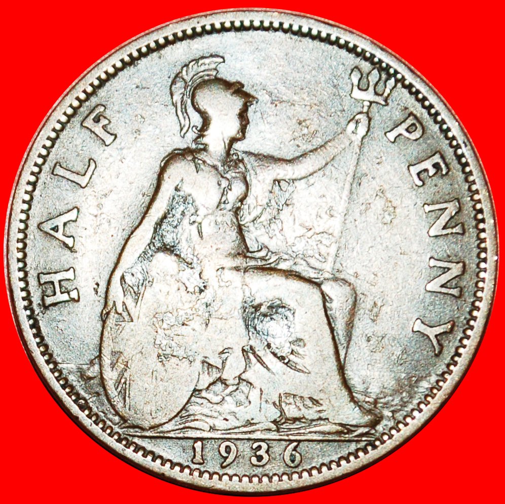  * HERRIN DER SEEN: GROSSBRITANNIEN ★ HALBER PENNY 1936! GEORG V. (1911-1936) OHNE VORBEHALT!   