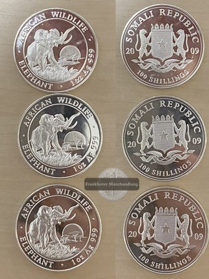  Somalia  3x 100 Schilling  2009 African Wildlife - Elephant   FM-Frankfurt  Feinsilber: 93,3g   