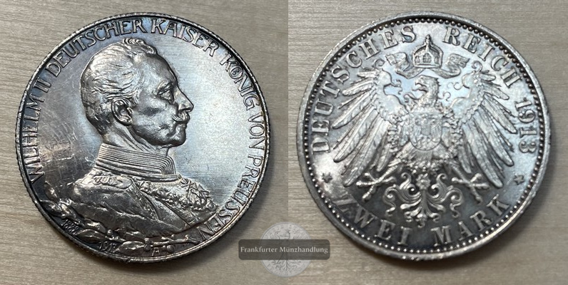  Deutsches Kaiserreich. Preussen, Wilhelm II. 2 Mark 1913 A   FM-Frankfurt Feinsilber:10g   