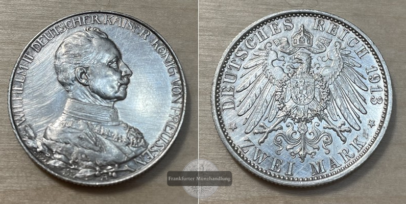  Deutsches Kaiserreich. Preussen, Wilhelm II. 2 Mark 1913 A   FM-Frankfurt Feinsilber:10g   