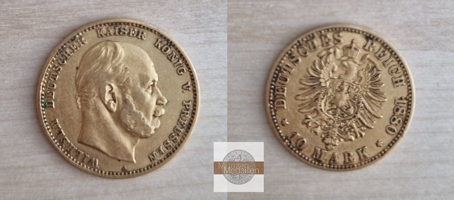 Deutsches Kaiserreich, Preussen. MM-Frankfurt Feingewicht: 3,58g Gold Wilhelm I. 1861-1888. 10 Mark 1880 A 