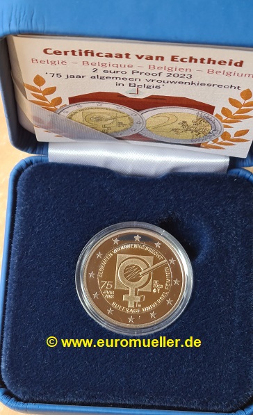 Belgien 2 Euro Gedenkmünze 2023...Art Frauenwahlrecht...PP   