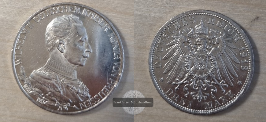 Deutsches Kaiserreich. Preussen, Wilhelm II. 3 Mark 1913 A   FM-Frankfurt Feinsilber:15,5g   