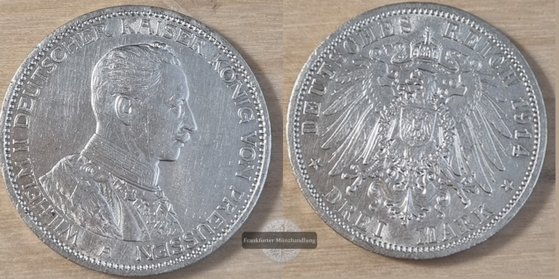  Preußen, Kaiserreich  3 Mark 1914   FM-Frankfurt  Feinsilber: 15g   