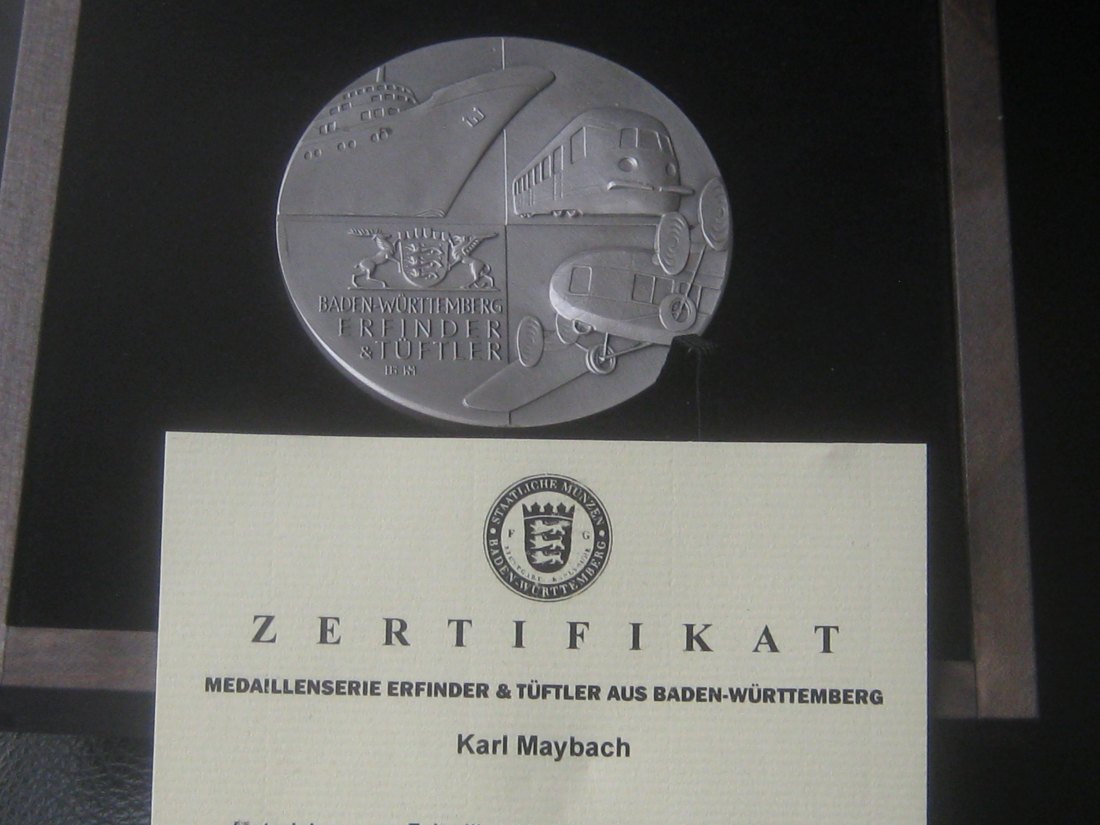 Karl Maybach – Hochrelief-Medaille Feinsilber 205 Gramm; in Original-Etui