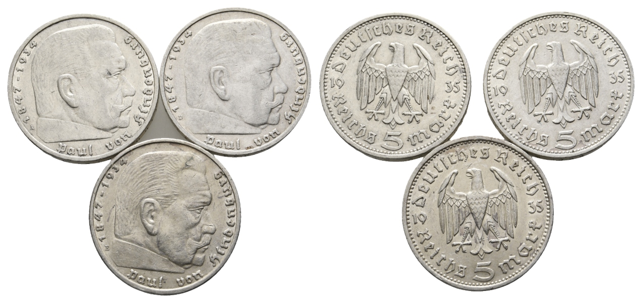  Deutsches Reich; 5 Mark (3 Stück) 1935   