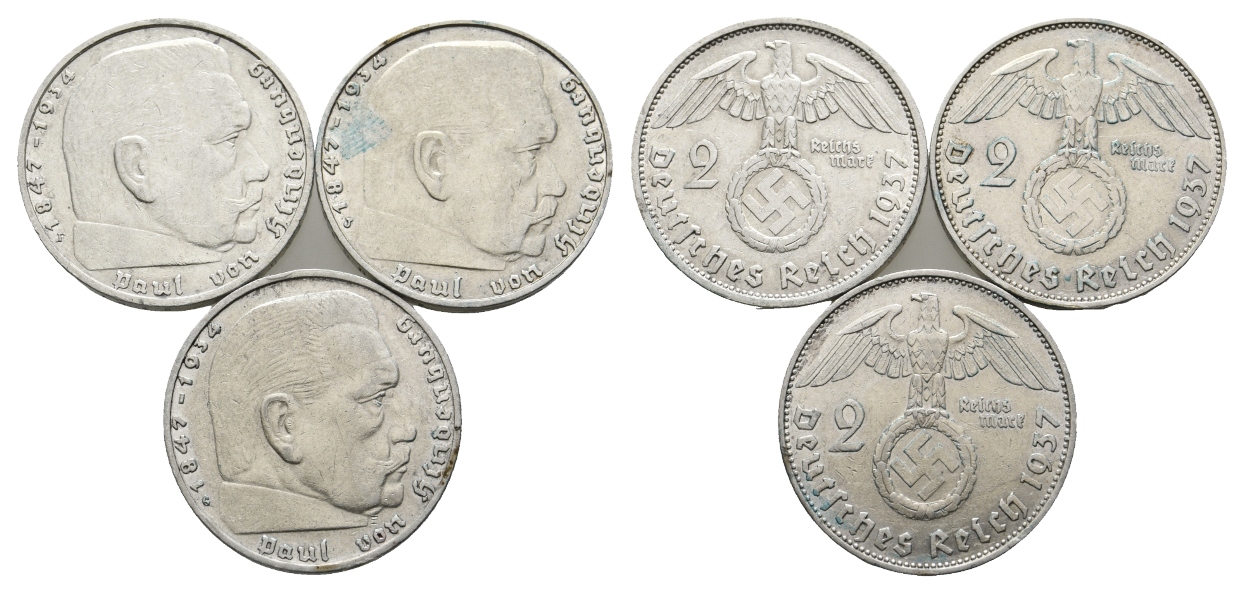  Deutsches Reich; 2 Mark (3 Stück) 1937   