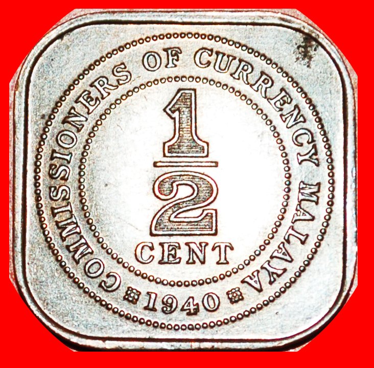  * GROSSBRITANNIEN: MALAYA ★ 1/2 CENT 1940! UNGEWÖHNLICH! KRIEGSZEIT (1939-1945)★OHNE VORBEHALT!   