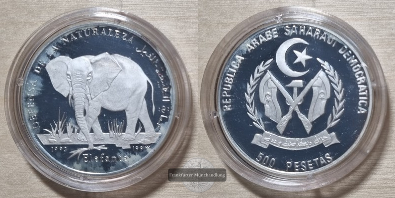  Westsahara. 500 Pesetas 1993 Elefant FM-Frankfurt KM#11 Feinsilber: 20g   