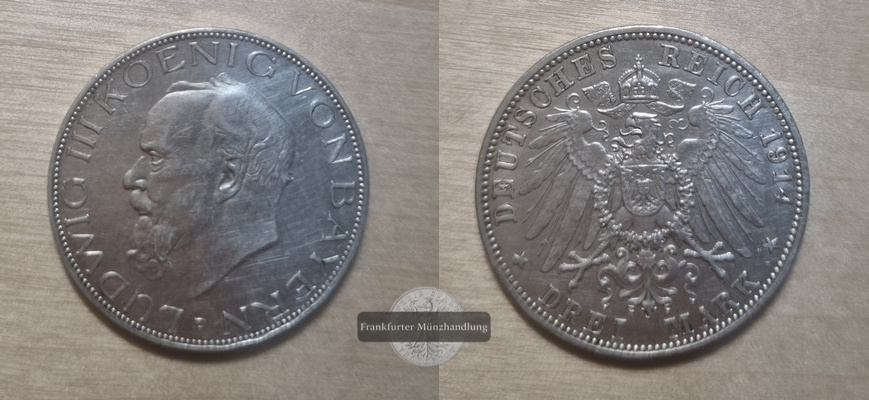  Deutsches Kaiserreich. Bayern, Ludwig III.  3 Mark 1914 D  FM-Frankfurt  Feinsilber: 15g   