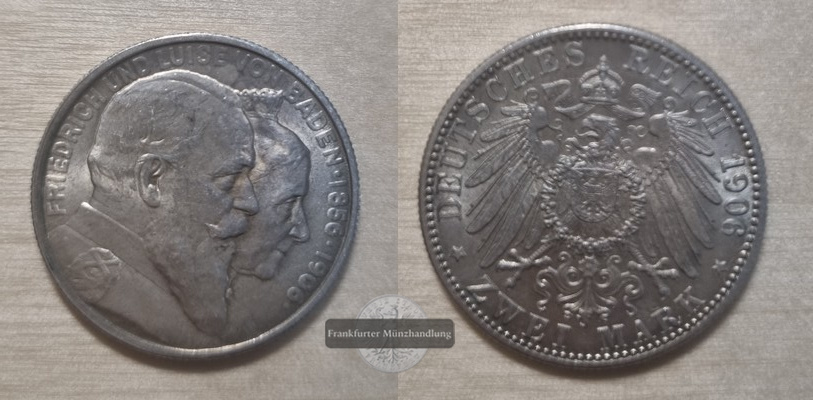  Deutsches Kaiserreich. Baden, Friedrich I. 2 Mark 1906 G   FM-Frankfurt   Feinsilber: 10g   