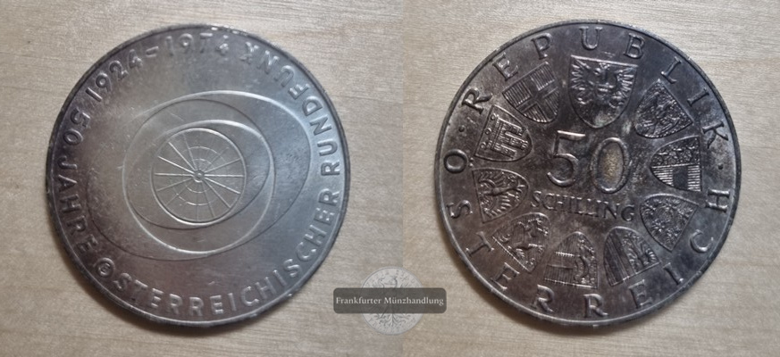  Österreich 50 Schilling 1974  FM-Frankfurt  Feingewicht: 12,8g Silber   