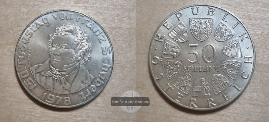  Österreich 50 Schilling 1978  FM-Frankfurt  Feingewicht: 12,8g Silber   