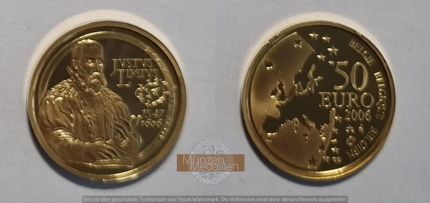 Belgien MM-Frankfurt Feingold: 6,21g 50 Euro 2006  400. Todestag Justus Lipsius