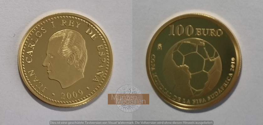 Spanien. MM-Frankfurt Feingold: 6,75g 100 Euro FIFA-WM 2009 