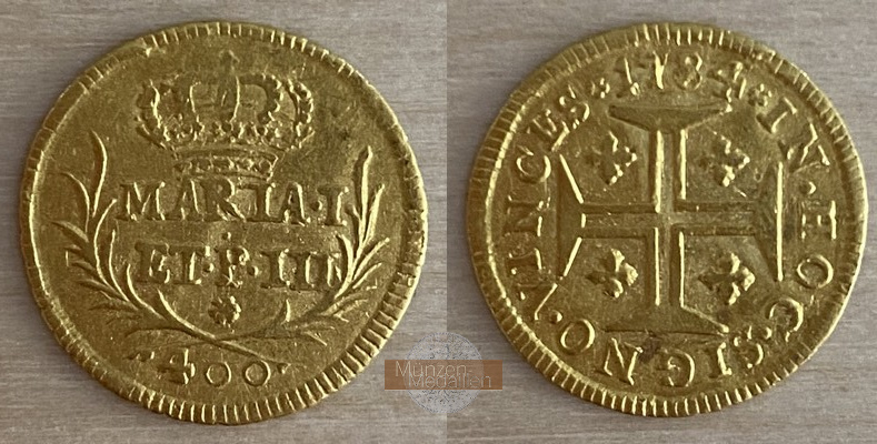 Brasilien  400 Réis MM-Frankfurt Feingold: 0.99g König Johann VI. 1784 