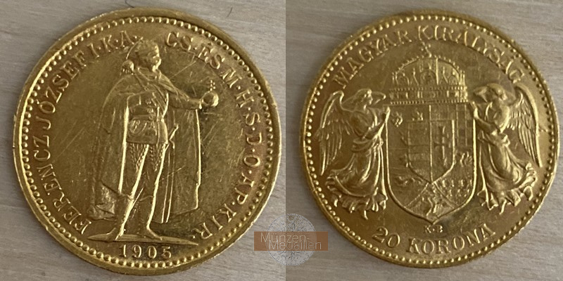 Ungarn, Franz Joseph I (1848-1916) MM-Frankfurt Feingewicht: 3,05g 10 Korona 1905 