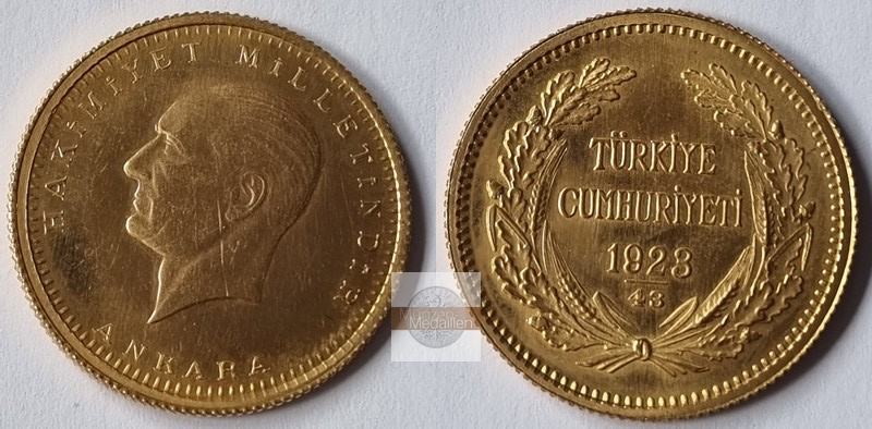 Türkei(Republik) 250 Kurush MM-Frankfurt Feingold: 16,53g Mustafa Kemal Atatürk 1923 