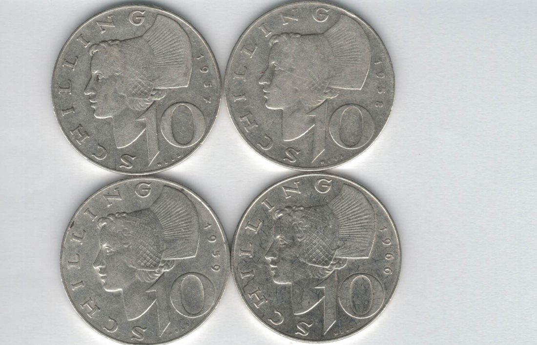 10 Schilling 1957 1958 1959 1966 Ag silber Österreich 2. Republik Spittalgold9800 (4785)   