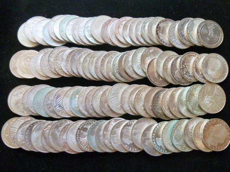  Anlegerposten 100 Stück 5 Deutsche Mark bis 1979 Silber Gratisversand!   