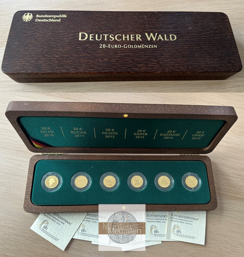 BRD  6 x 20 Euro MM-Frankfurt Feingold: 23,39g Deutscher Wald 2010-2015 