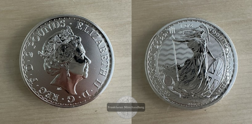  Großbritannien.  2 Pounds 2022 Britannia  FM-Frankfurt  Feinsilber: 31g   