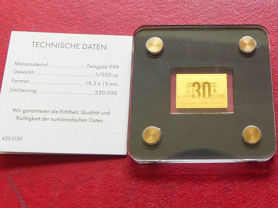 Mini-Goldbarren 1/500 Unze 999er Gold „30 Jahre Deutsche Einheit“   