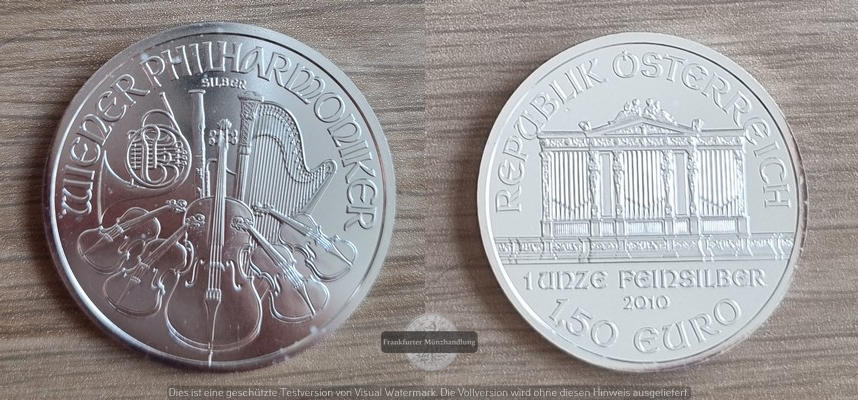  Österreich, 1,50 Euro Wiener Philharmoniker 2010 FM-Frankfurt  Feinsilber: 31 g   
