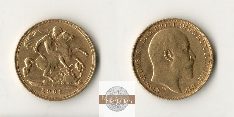 Grossbritannien, Edward VII. (1902-1910) MM-Frankfurt Feingold: 3,66g 1/2 Sovereign 1903 