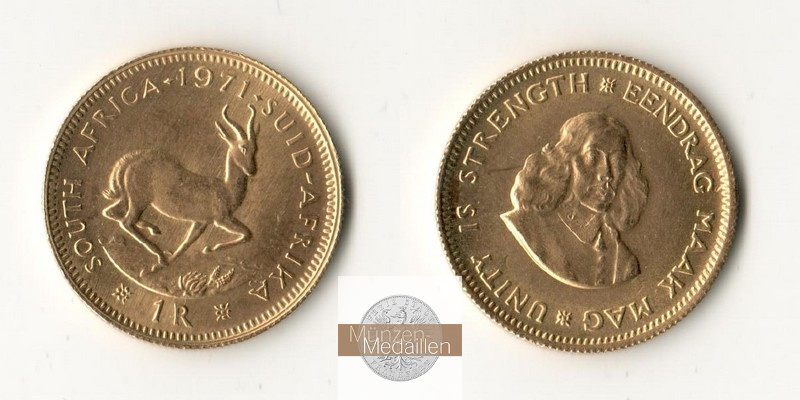 Süd Afrika MM-Frankfurt Feingold: 3,66g 1 Rand 1971 