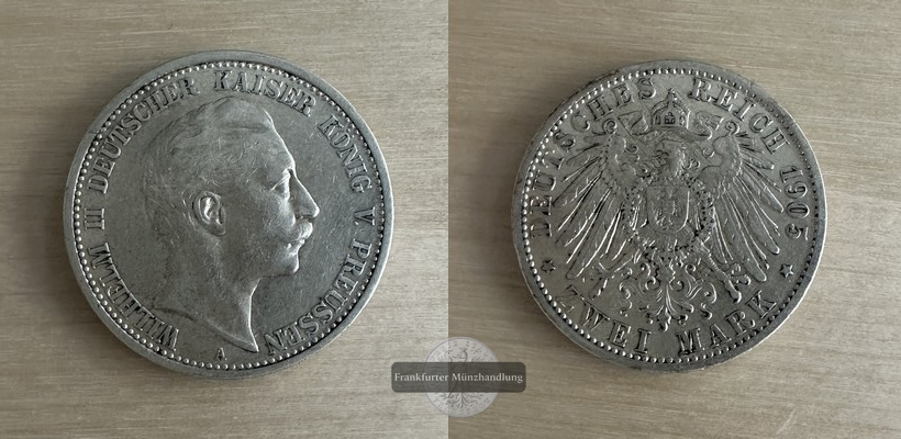  Deutsches Kaiserreich. Preussen, Wilhelm II. 2 Mark 1905 A  FM-Frankfurt Feinsilber: 10g   