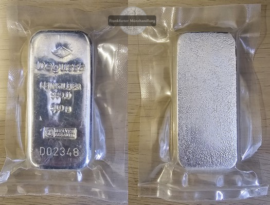  Deutschland.   Silberbarren 500g DEGUSSA  FM-Frankfurt  Feingewicht: 500g   