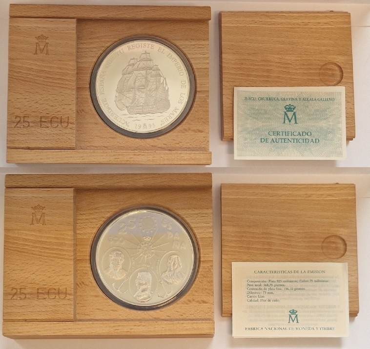  Spanien 1995 25 ECU Churruca Gravina Y Alcala Galiano Silber Golden Gate Koblenz Frank Maurer AC 723   