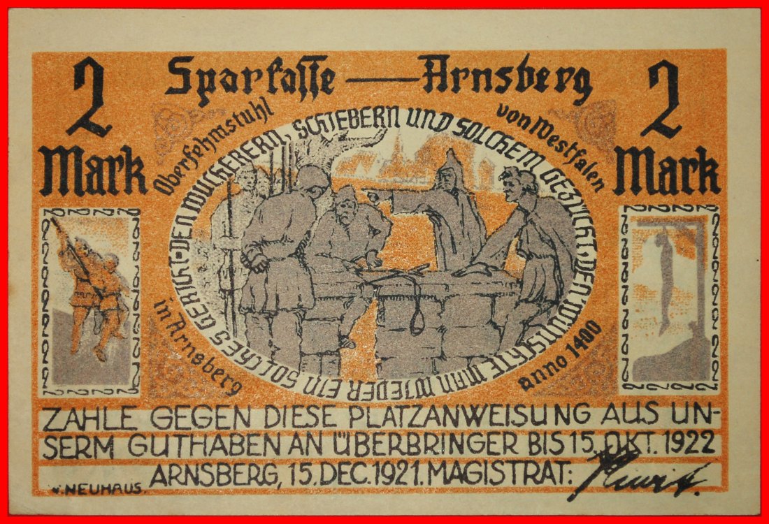 * WESTPHALIA: GERMANY ARNSBERG ★ 2 MARKS 1921 CRISP DEAD MEN AND SHIPS!★LOW START★ NO RESERVE!