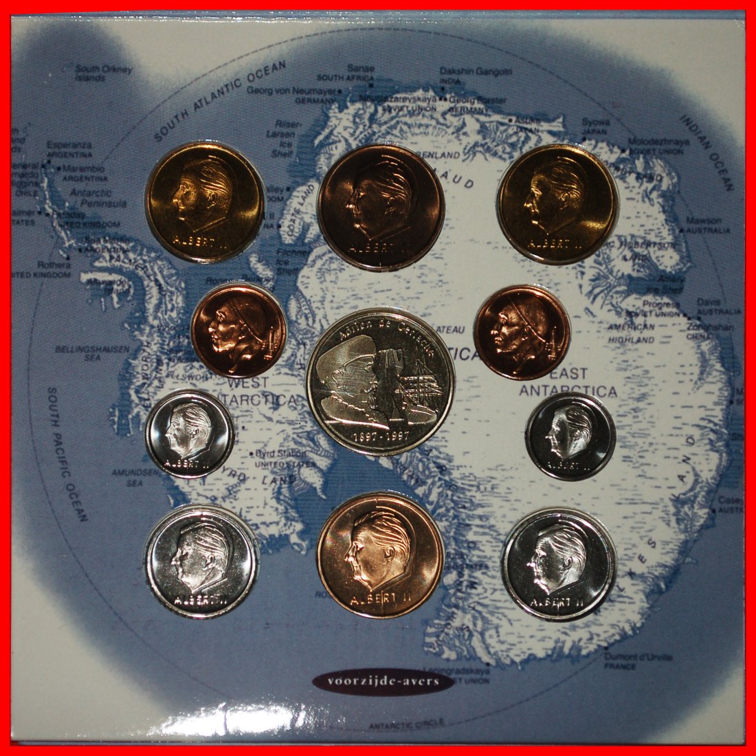 * SHIP ANTARCTICA 1897-1901: BELGIUM ★ MINT SET 1997 10 COINS WITH MEDAL!★LOW START★NO RESERVE!