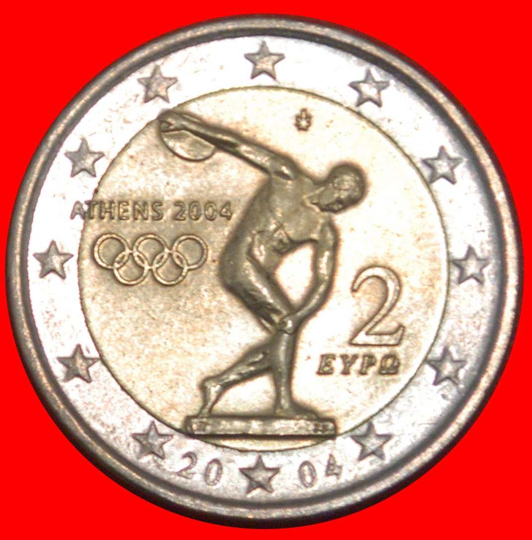 * NACKTER DISKUSWERFER: GRIECHENLAND★ 2 EURO 2004 BI-METALLISCH PHALLISCHE TYP! uSTG★OHNE VORBEHALT!