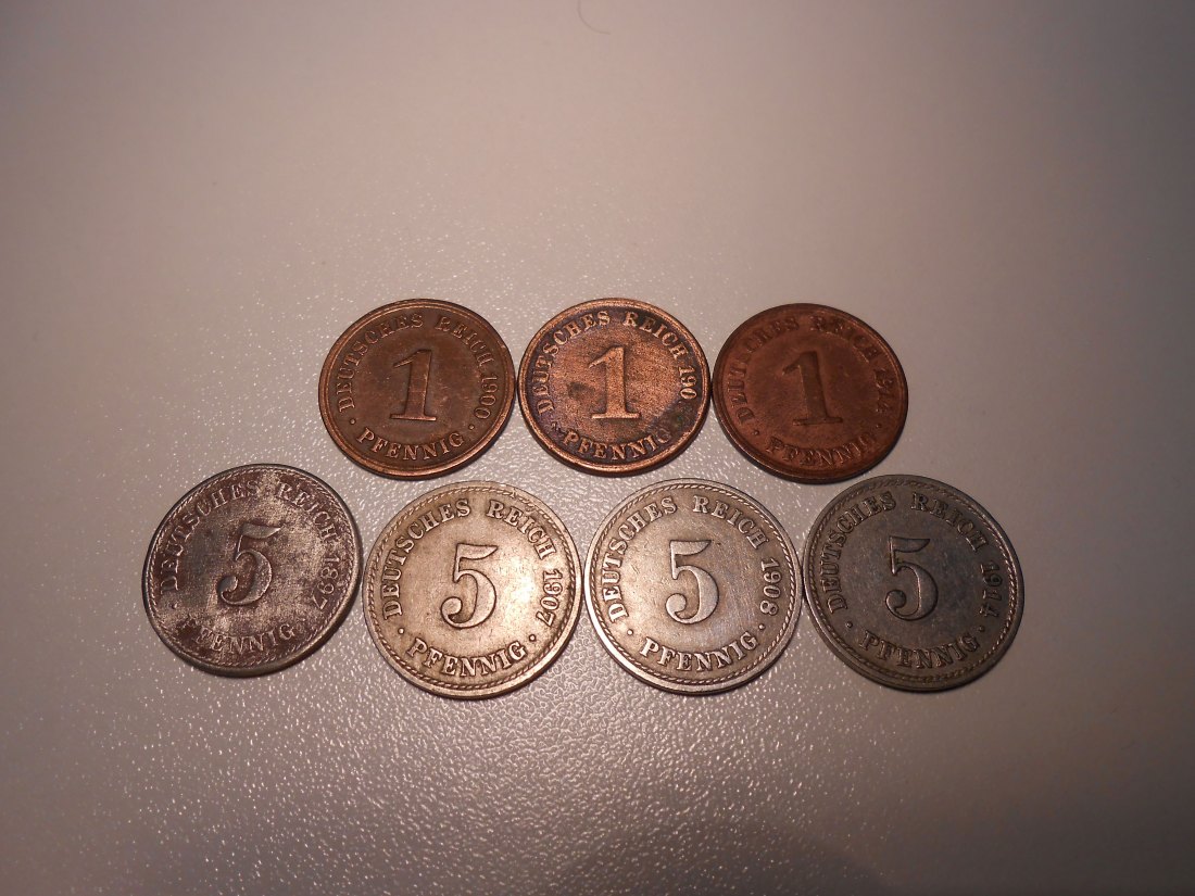  EF2. Kaiserreich 7er Lot_1 und 5 Pfennig   